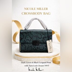 Nicole Miller Green & Black Leopard Crossbody Bag